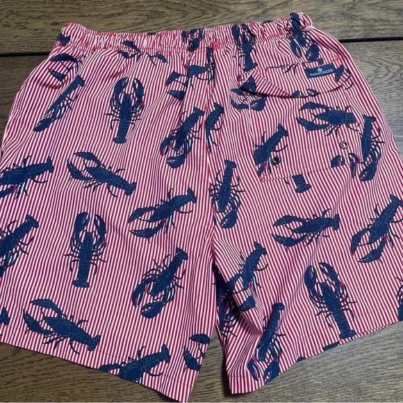 Rainforest Shorts Mens Medium M Blue Stripe AOP Lobster Print Lined Swim Trunks - Picture 8 of 8